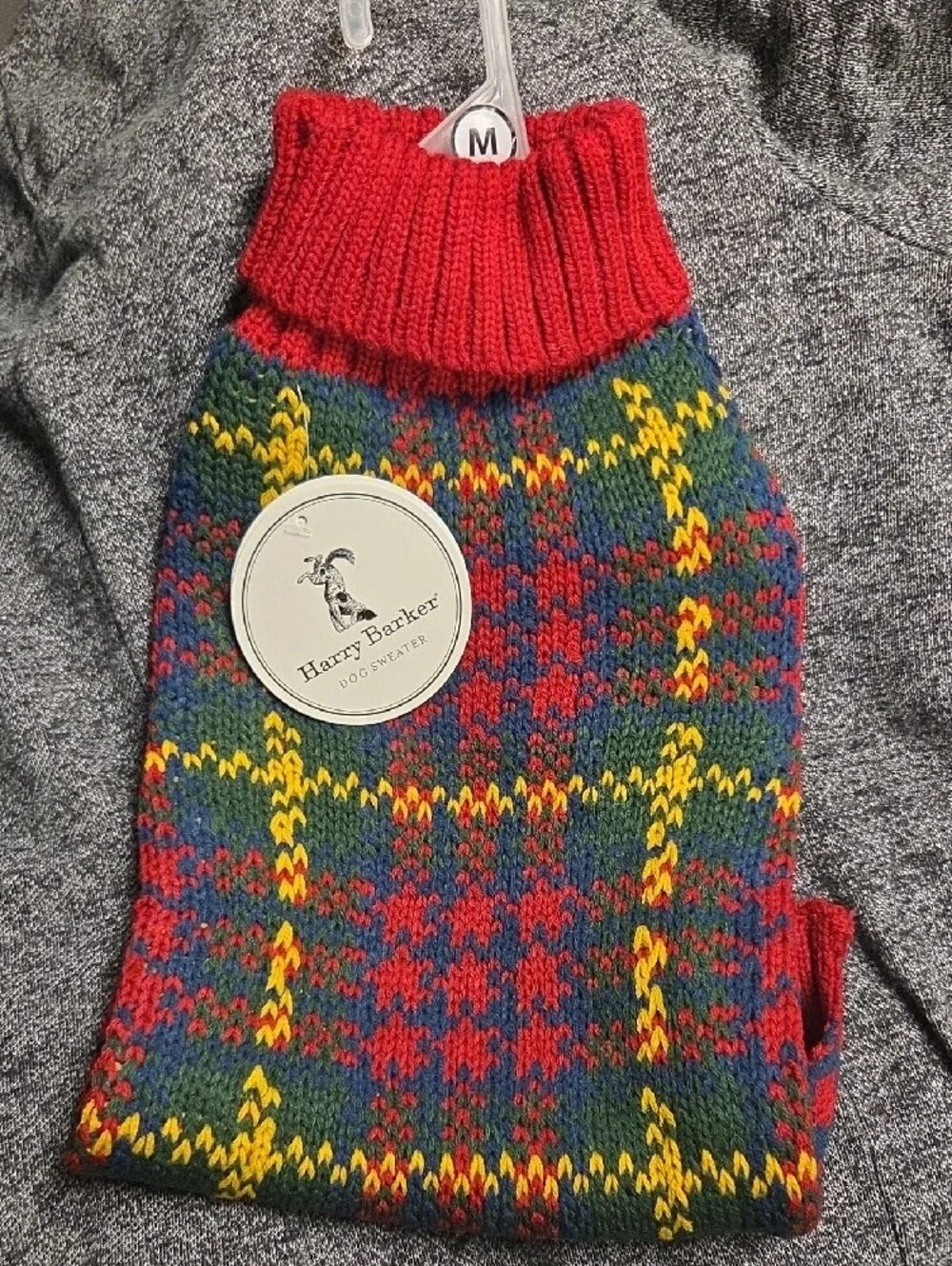 Red Plaid Knit Dog Sweater with Ribbed Collar